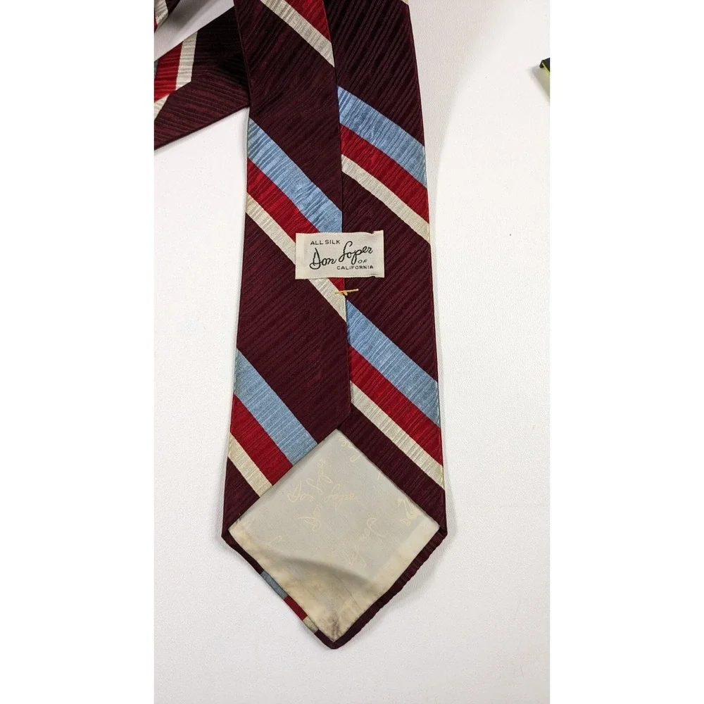 Men's Don Loper Classic Striped Necktie Tie Burgundy Red‎ Blue Gold Silk
